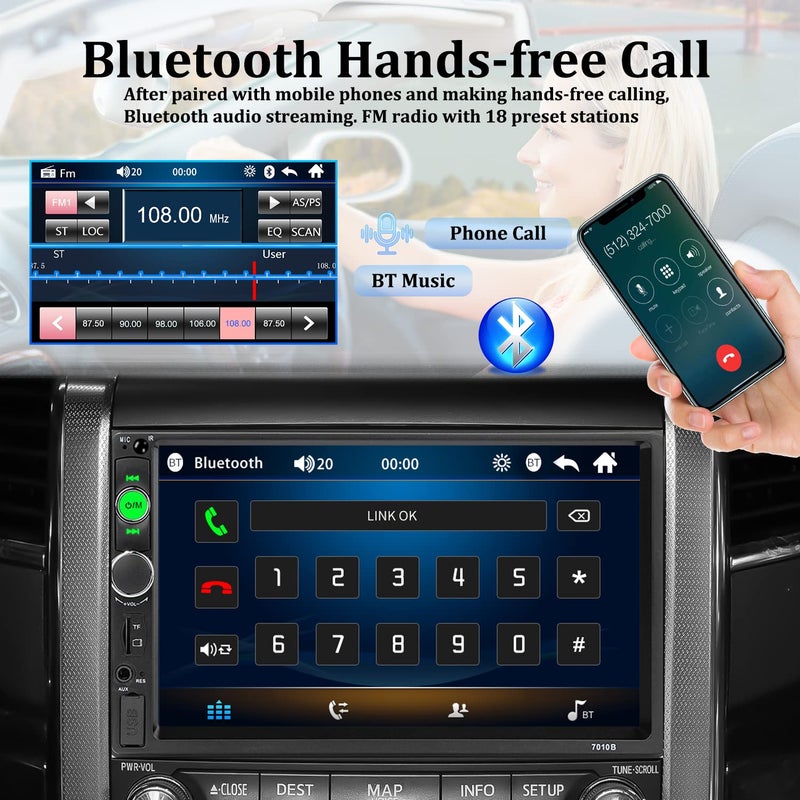 UNITOPSCI Car Stereo Double Din Bluetooth Car Radio 7 Inch MP5 Player HD Touch Screen FM Radio Audio Receiver AUX in USB TF Card Input UNITOPSCI Multimedia Player Mirror Link with Backup Camera - Image 2